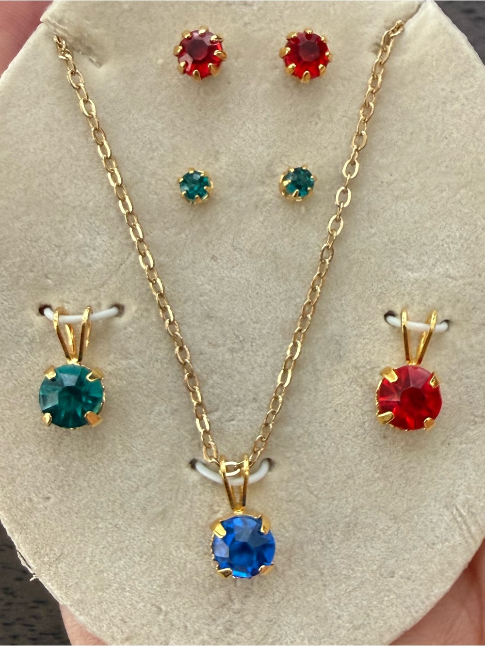 Gold-tone Multi-Color Rhinestone Crystal Pendant Necklace and Earring Set - Picture 3 of 4